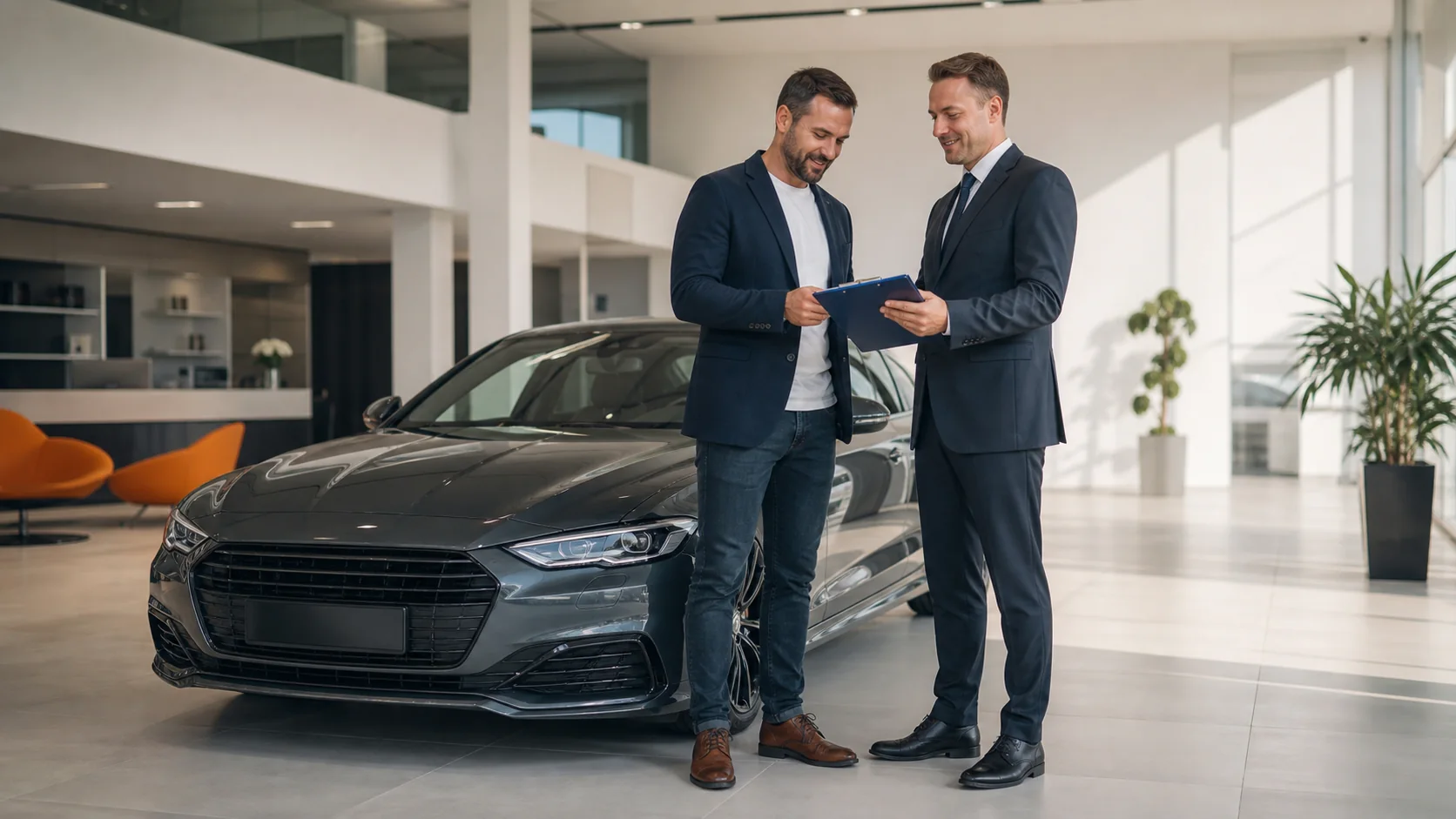 Przedsiębiorca i doradca Nexus360 omawiają leasing samochodu